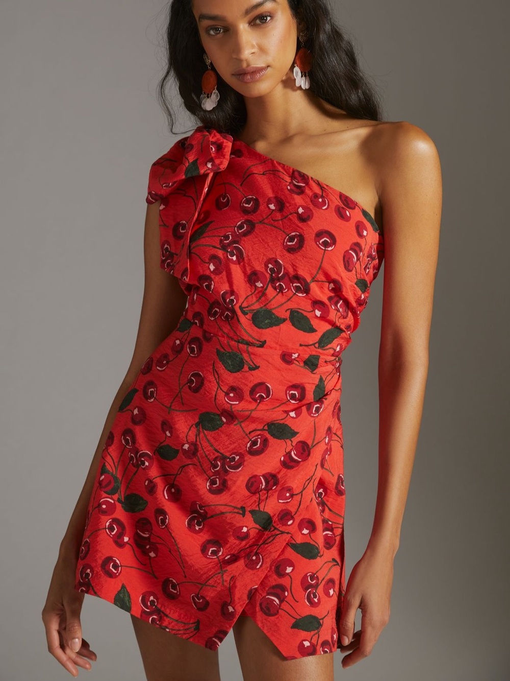 Maeve Red Cherry-Print One-Shoulder Dress